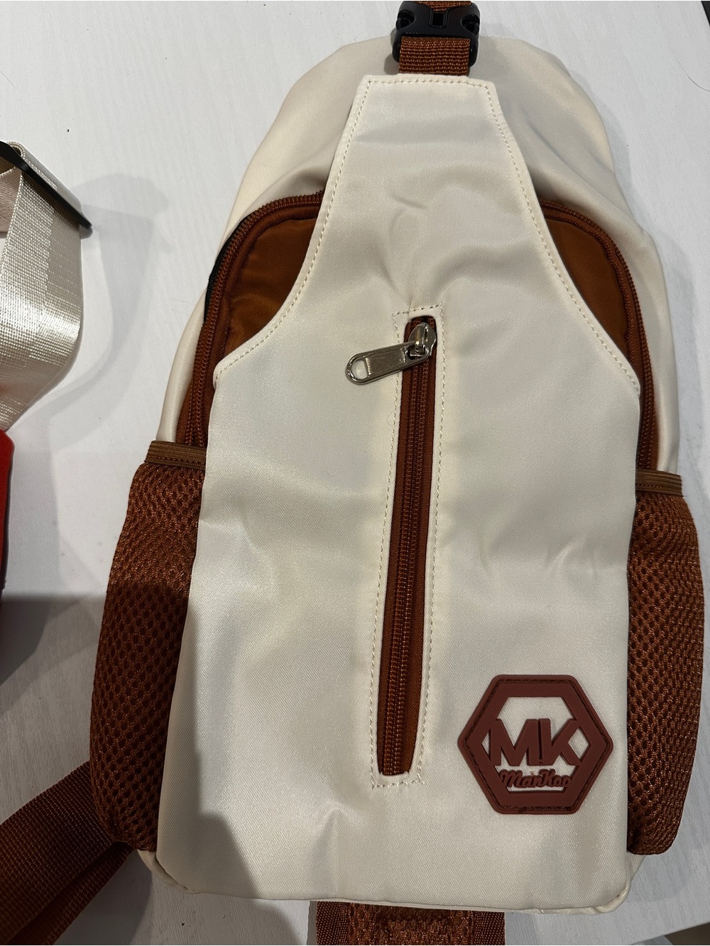 Cream and Brown Crossbody Sling Bag